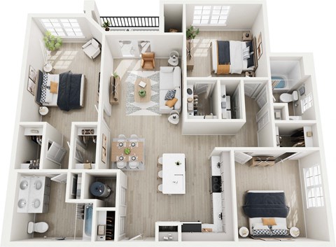 Floor plan for 3 beds, 2 baths, 1376 sqft